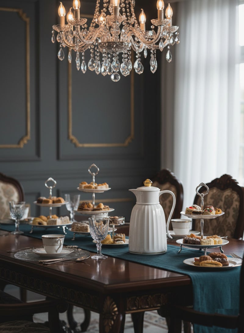 basurrah Tea and Coffee Thermos - 1.0L, White Striped, Keeps Warm for 12 Hours - Image 2