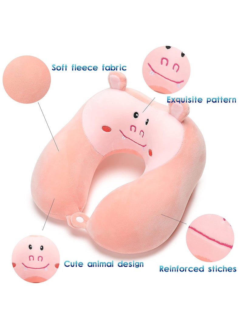 SYOSI Travel Pillow for Kids and Adults, Lovely Animal Memory Foam Neck Pillow with Soft Fleece Cover and Eye Mask Set, Airplane Pillow Travel Kit with Drawstring Organizer Bag, Machine Washable (Hippo)  - Image 2