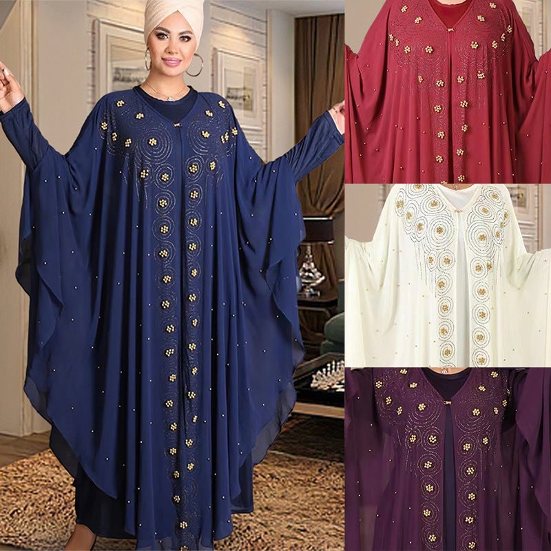 African Plus Size Arabic Women'S Robe Women'S Chiffon Diamond Dress 8943 # - Image 2