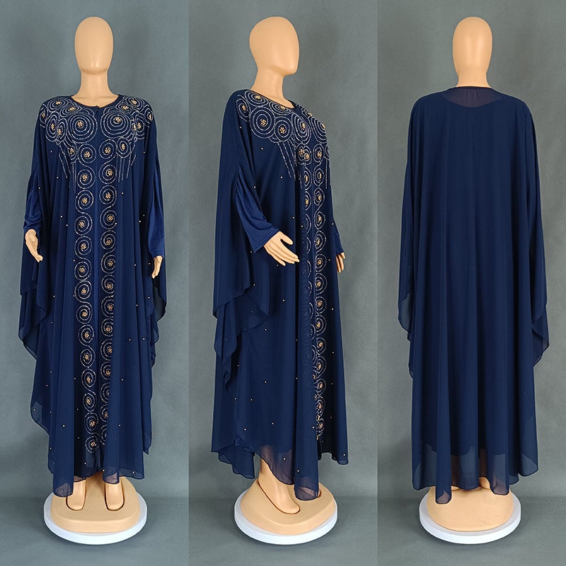 African Plus Size Arabic Women'S Robe Women'S Chiffon Diamond Dress 8943 # - Image 1