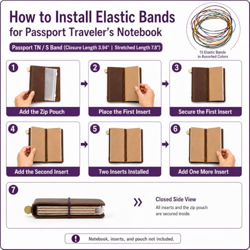 Dwpetzo 13 Colors Passport Size Elastic Bands for Travelers Notebook Accessories, Travel Journal Book Closure Bands for Traveler's Notebook Connecting Reffils Inserts - Image 3