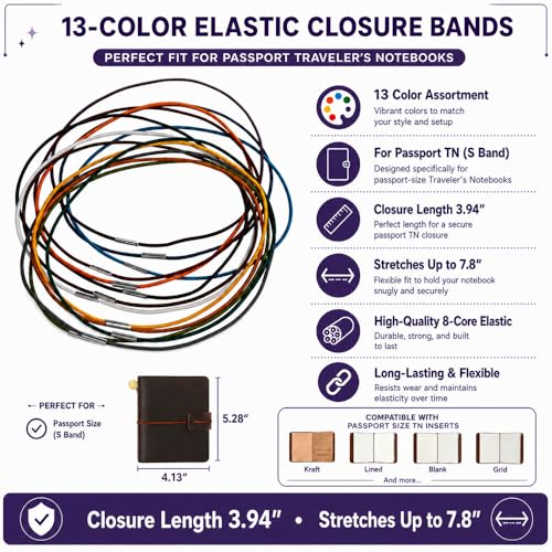 Dwpetzo 13 Colors Passport Size Elastic Bands for Travelers Notebook Accessories, Travel Journal Book Closure Bands for Traveler's Notebook Connecting Reffils Inserts - Image 2