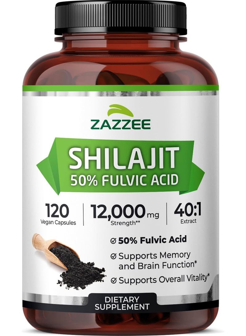 Zazzee 100% Pure Himalayan Shilajit 40:1 Extract, 50% Fulvic Acid | 120 Vegan Capsules, 4 Month Supply, Rich in Trace Minerals, Energy & Vitality Support, Non-GMO, Made in the USA - Image 1