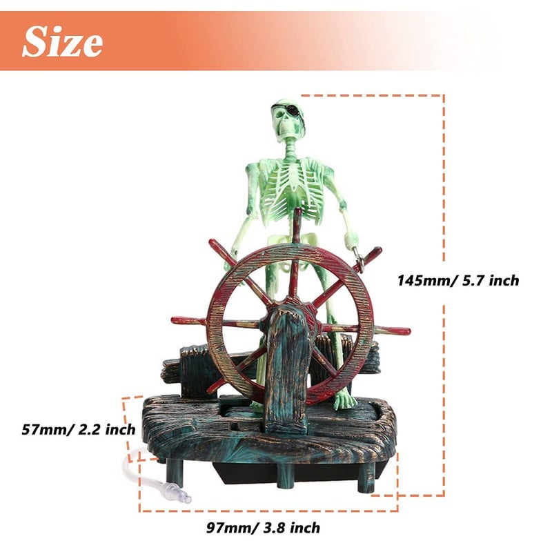 Mesee Aquarium Pirate Captain Decoration, Skeleton Seaman Landscape Fish Tank Decor, Undersea Air-driven Aquatic Ornament Decorations for Home Fishing Tank/Arts Crafts/Decorating - Image 3