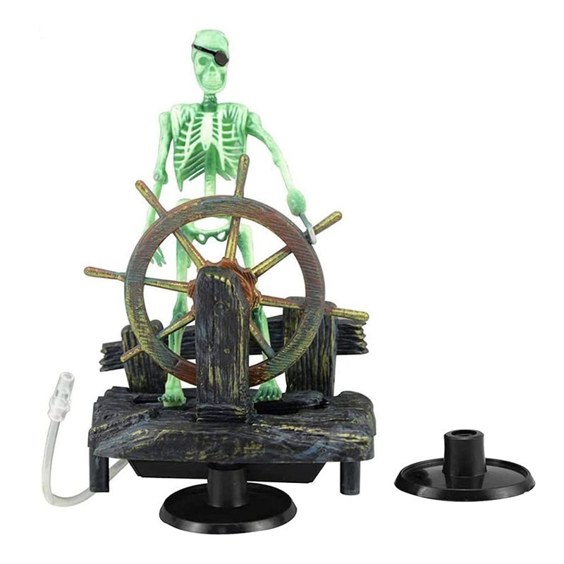 Mesee Aquarium Pirate Captain Decoration, Skeleton Seaman Landscape Fish Tank Decor, Undersea Air-driven Aquatic Ornament Decorations for Home Fishing Tank/Arts Crafts/Decorating - Image 1