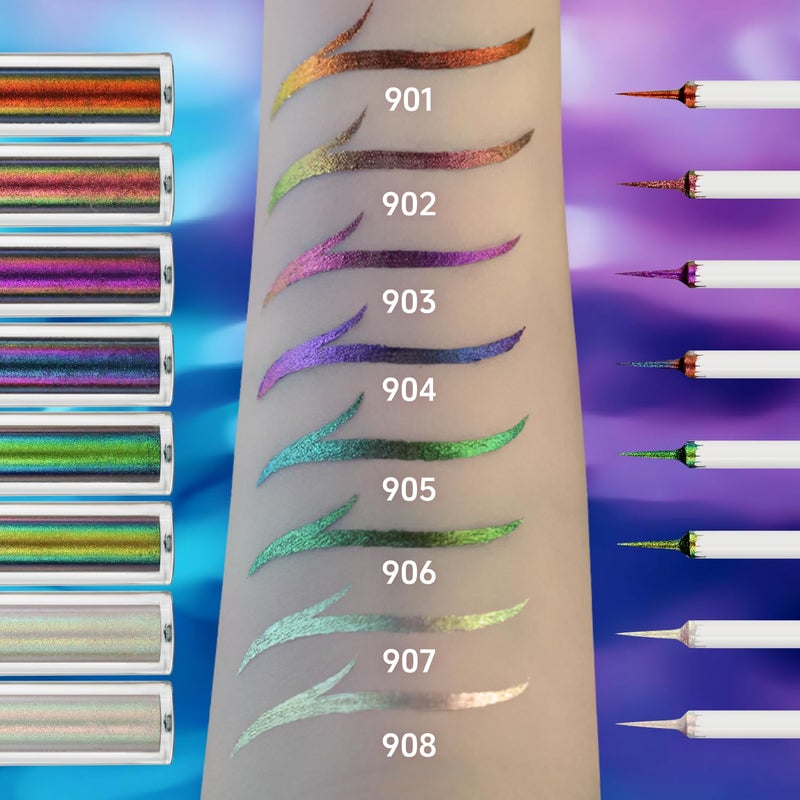 CHARMACY Multichrome Eyeliner Liquid Liner, Glitter liquid eyeliner waterproof, Metallic Intense Color Shifting Colorful Eyeliner, Long wearing, Ultra-Fine Tip Smudge-proof, GREEN INDIGO 905 - Image 4
