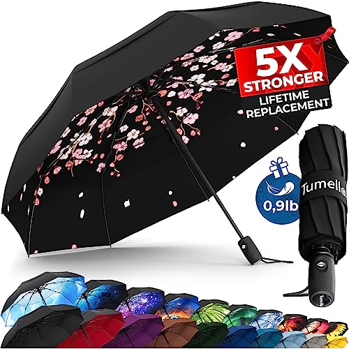 TUMELLA Strongest Windproof Travel Umbrella (Compact, Superior & Beautiful), Small Strong but Light Portable and Automatic Folding Rain Umbrella, Durable Premium Grip, Fits Car and Backpack - Image 1