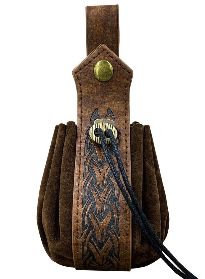 M-YOUNG DND Dice Pouch,Medieval Embossed Faux Leather Belt Pouch, Retro Renaissance Portable Belt Bag Coin Purse Dice Bag (Brown) - Image 1