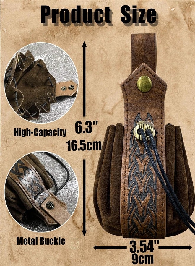 M-YOUNG DND Dice Pouch,Medieval Embossed Faux Leather Belt Pouch, Retro Renaissance Portable Belt Bag Coin Purse Dice Bag (Brown) - Image 3
