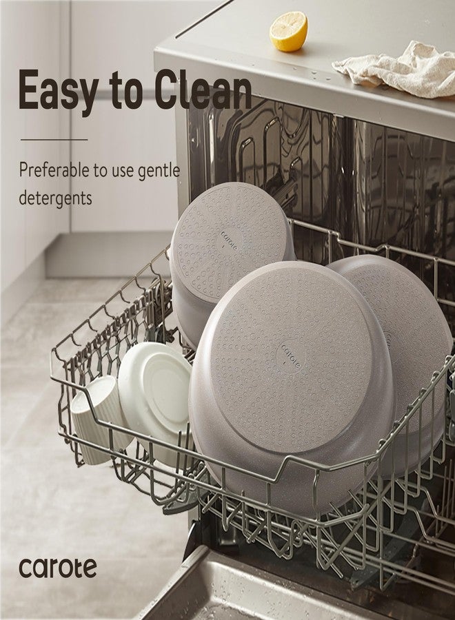 CAROTE 19pcs Pots and Pans Set Non Stick, Nonstick Cookware Set Detachable Handle, Induction Kitchen Cooking Sets with Removable Handle, RV Kitchen, Oven Safe, Taupe - Image 4