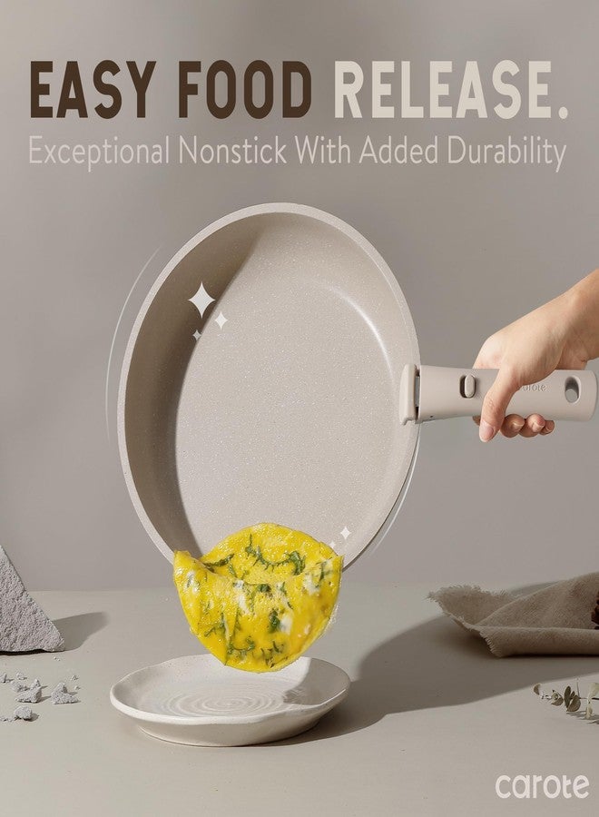 CAROTE 19pcs Pots and Pans Set Non Stick, Nonstick Cookware Set Detachable Handle, Induction Kitchen Cooking Sets with Removable Handle, RV Kitchen, Oven Safe, Taupe - Image 3