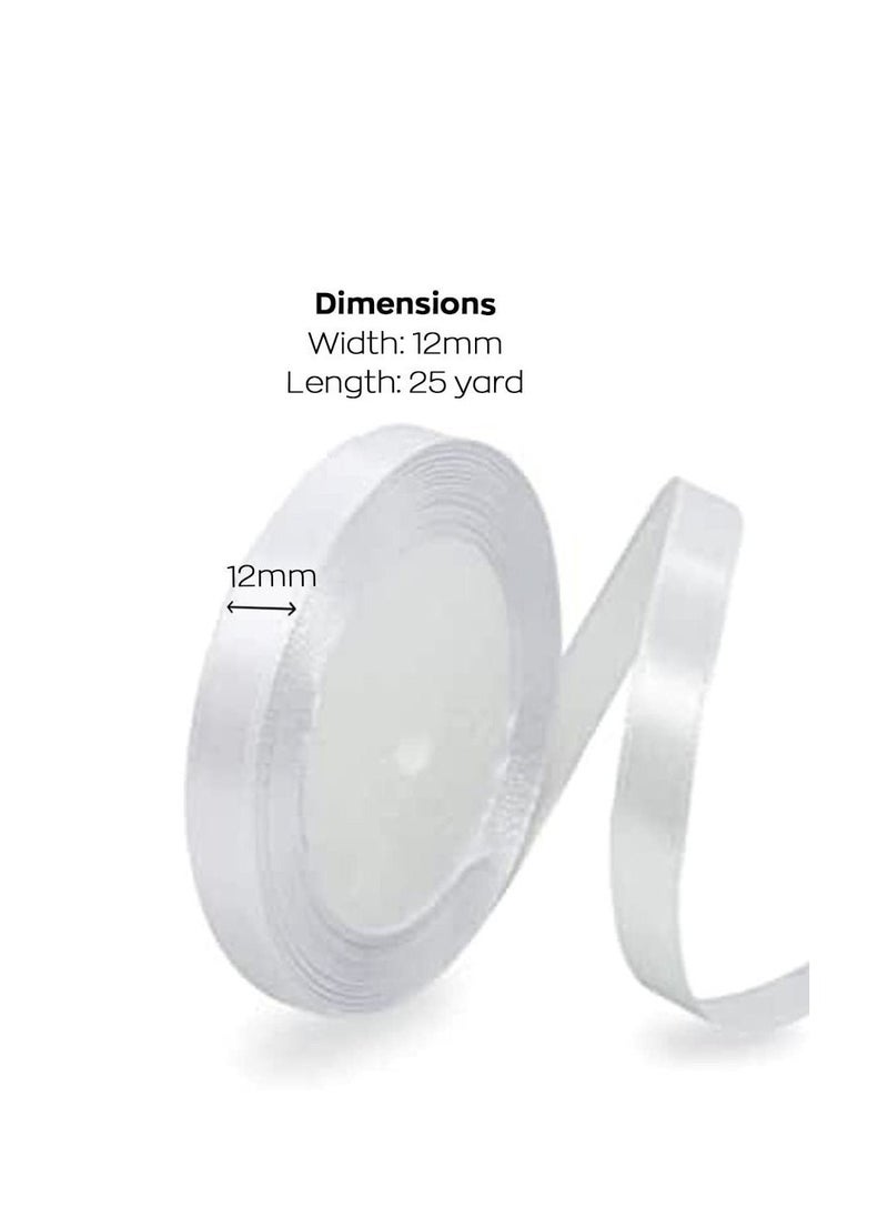 MARKQ - White Satin Ribbon, 12mm x 25yd Fabric Polyester Ribbon for Gift Wrapping, Party Favors, Wedding Decorations, Bow Making, Bouquets, Sewing Projects & Craft Supplies - Image 1