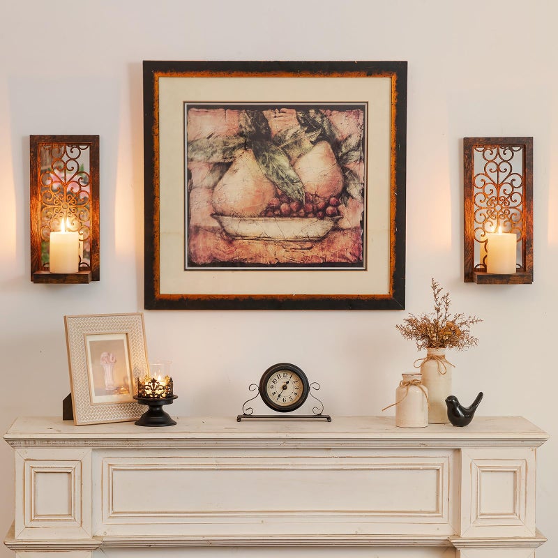 Walasis Farmhouse Wall Candle Holder Decor: Rustic Candle Sconces Set of Two for Pillar Candles - Brown Wooden Shelving for Fireplace Bathroom Hallway - Image 3