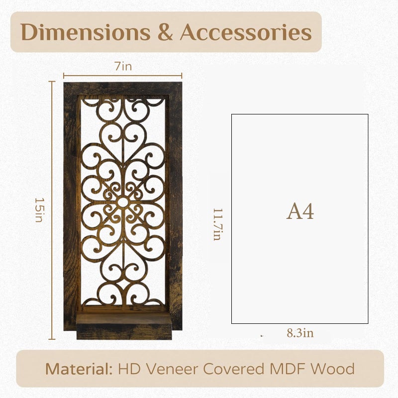 Walasis Farmhouse Wall Candle Holder Decor: Rustic Candle Sconces Set of Two for Pillar Candles - Brown Wooden Shelving for Fireplace Bathroom Hallway - Image 2