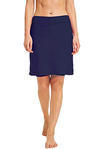 Micosuza Womens Skirted Swim Short Sun Protective UPF 50+ Swimming Bottom with Attached Skirt Navy Small - Image 2