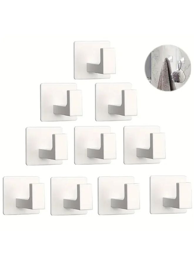 White Self Adhesive Towel Hooks Heavy Duty No Drill Wall Hangers For Bathroom Bedroom Kitchen - Image 2