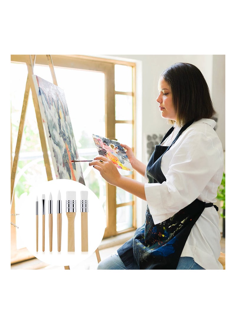 Generic Wooden Paint Brush Set 6 Pieces Paintbrushes for Painting Brushes Kit Artist Paintbrushes for Oil Watercolor Canvas Boards Rock Body Face  - Image 3