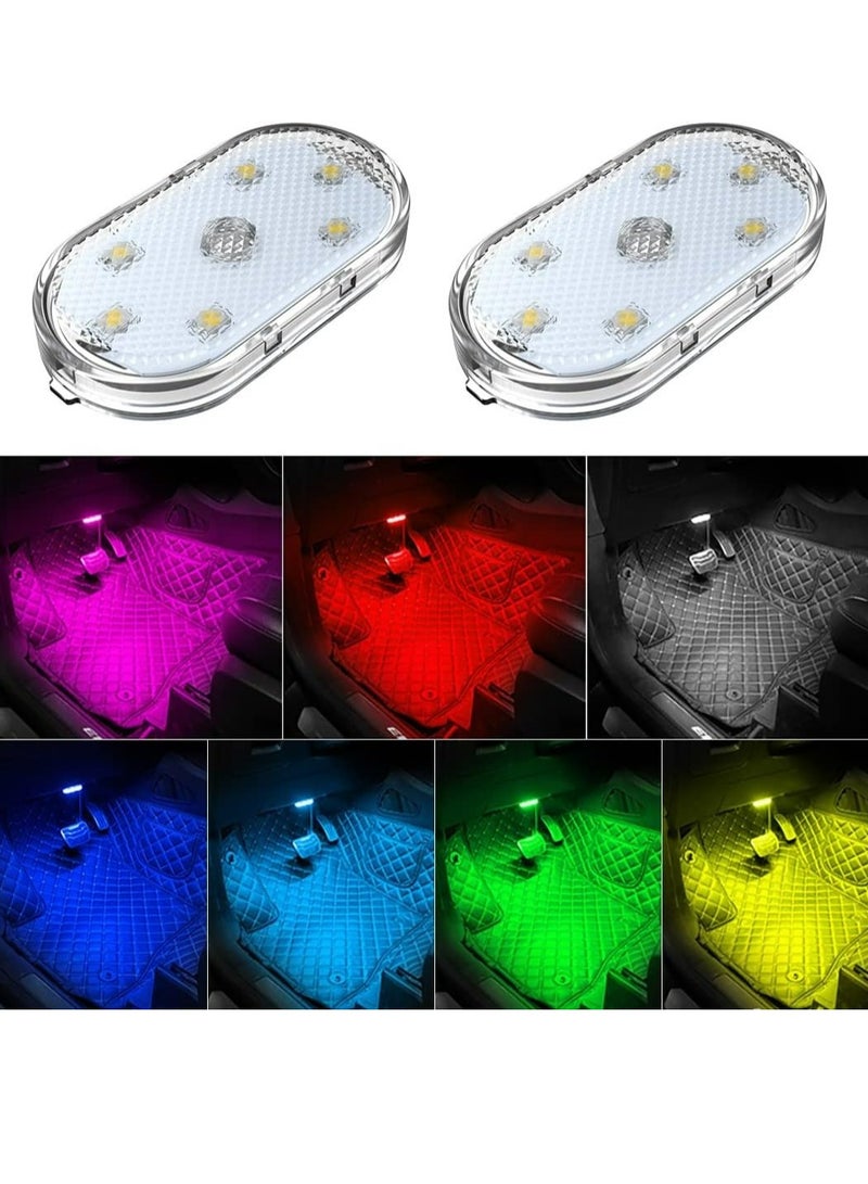 2 PCS Car Led Lights Interior,7 Colors Ambient Lighting Car Interior,USB Rechargeable Car Interior Reading Light,Portable Led Lights for Car - Image 1