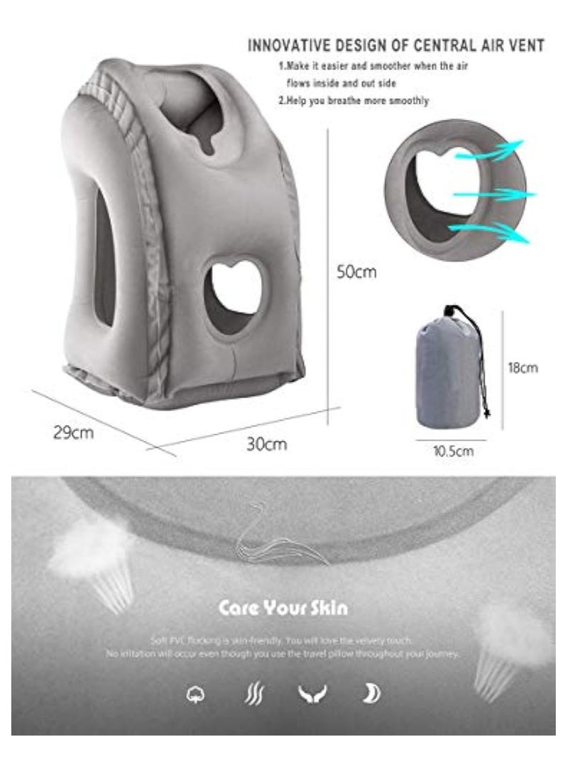Arabest Inflatable Travel Pillow for Airplane, inflatable Neck Air Pillow for Sleeping to Avoid Neck and Shoulder Pain, Comfortably Support Head, Neck and Lumbar, Used for Airplane, Car, Bus and Office (Grey) - Image 4