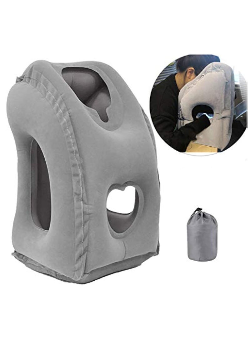 Arabest Inflatable Travel Pillow for Airplane, inflatable Neck Air Pillow for Sleeping to Avoid Neck and Shoulder Pain, Comfortably Support Head, Neck and Lumbar, Used for Airplane, Car, Bus and Office (Grey) - Image 1