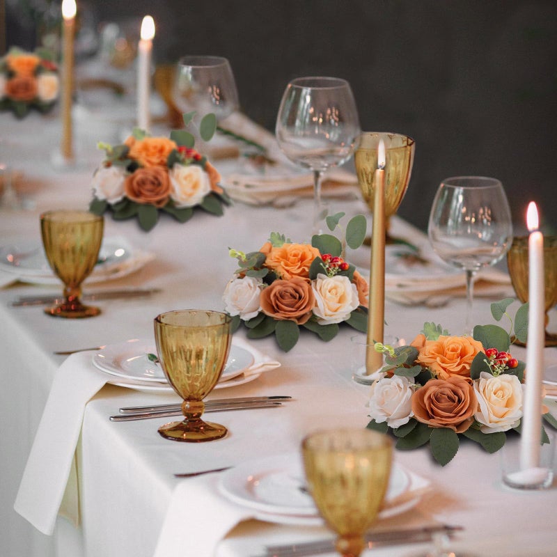 BLOSMON Terracotta Flowers for Wedding Centerpieces: 10 Pcs Artificial Rose Flower Balls Table Decorations - Fall Fake Silk Kissing Floral Arrangements for Home Party Event DIY Decor - Image 2