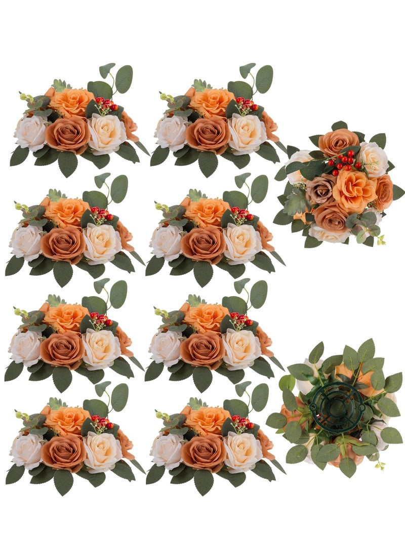 BLOSMON Terracotta Flowers for Wedding Centerpieces: 10 Pcs Artificial Rose Flower Balls Table Decorations - Fall Fake Silk Kissing Floral Arrangements for Home Party Event DIY Decor - Image 1