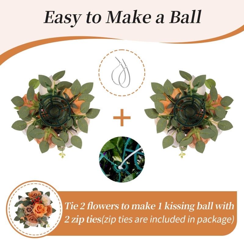 BLOSMON Terracotta Flowers for Wedding Centerpieces: 10 Pcs Artificial Rose Flower Balls Table Decorations - Fall Fake Silk Kissing Floral Arrangements for Home Party Event DIY Decor - Image 4
