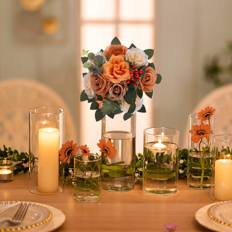 BLOSMON Terracotta Flowers for Wedding Centerpieces: 10 Pcs Artificial Rose Flower Balls Table Decorations - Fall Fake Silk Kissing Floral Arrangements for Home Party Event DIY Decor - Image 3