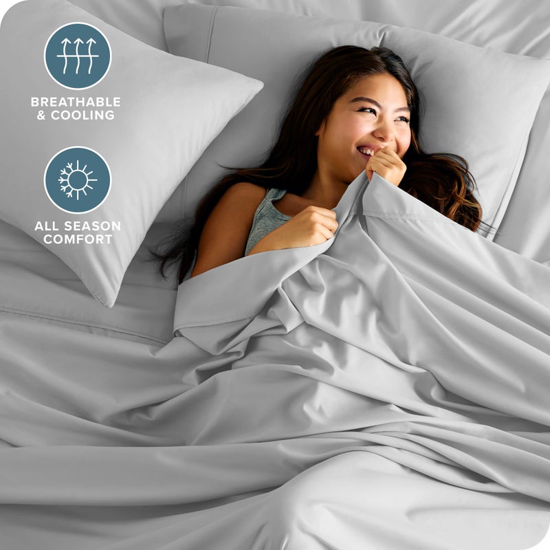 بير هوم Queen Sheet Set - Luxury 1800 Ultra-Soft Microfiber - Double Brushed - Deep Pockets - Easy Fit - 4 Piece Set - Bedding Sheets u0026 Pillowcases (Queen, Cloud Grey) - Image 3