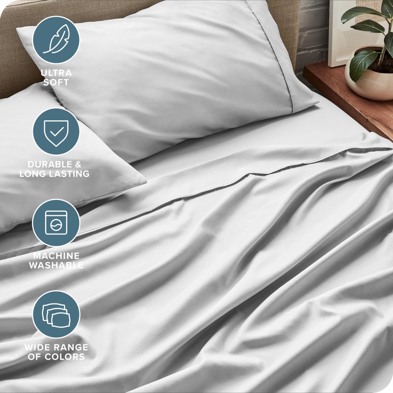 بير هوم Queen Sheet Set - Luxury 1800 Ultra-Soft Microfiber - Double Brushed - Deep Pockets - Easy Fit - 4 Piece Set - Bedding Sheets u0026 Pillowcases (Queen, Cloud Grey) - Image 4