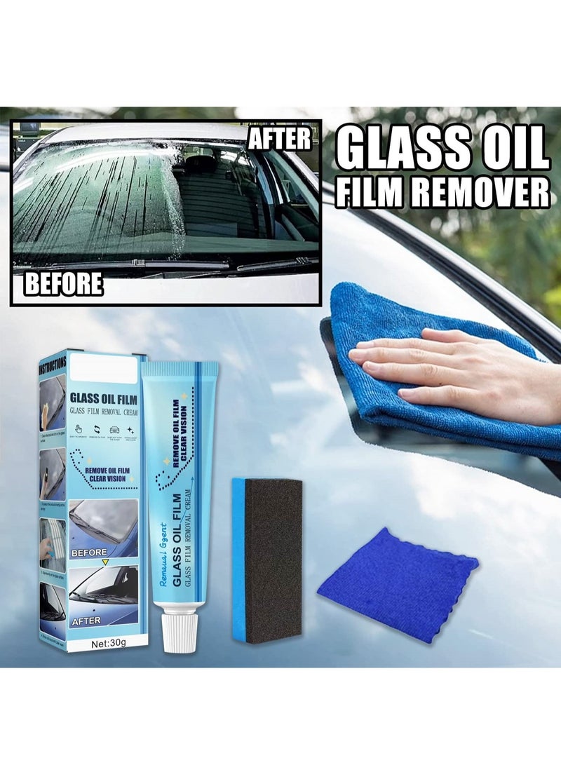 Excefore Car Glass Oil Film Cleaner Glass Film Removal Cream Car Windshield Oil Film Cleaner Glass Stripper Water Spot Remover with Sponge and Towel for Car Home Bathroom Glass - Image 2