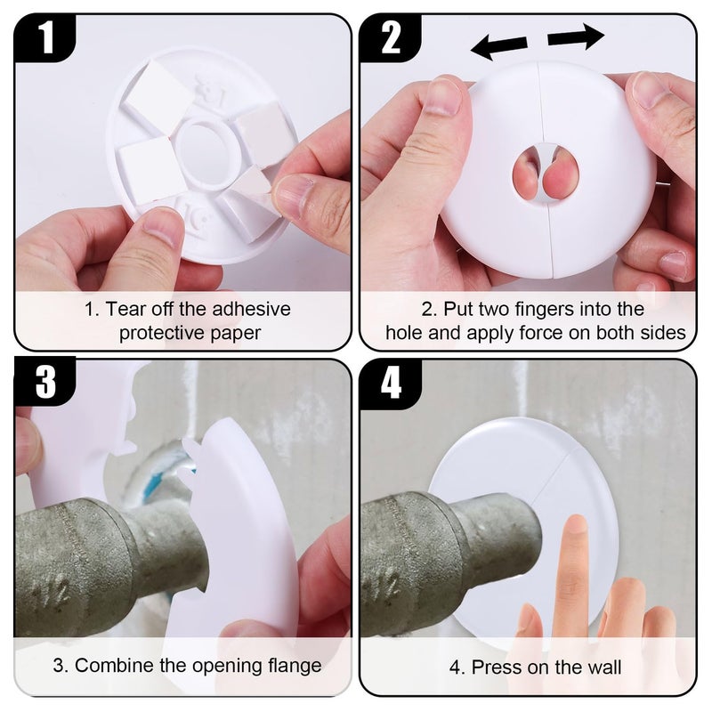 Gosknor 2pcs Wall Split Flange, Self-Adhesive Escutcheon Plate for Buckle 17mm Water Pipes ABS Round â€‹Hole Plumbing Floor Ceiling Cover Plates for Faucet Kitchen Toilet Decorative (White) - Image 5