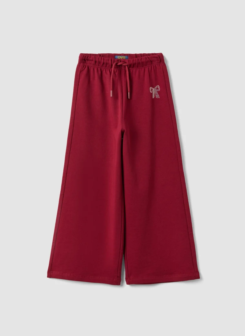 Ovs OVS Red Pure Cotton Trousers With Elasticated Waist And Bow For Girls