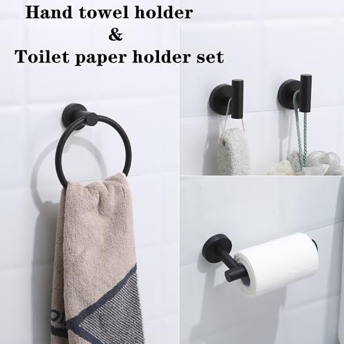 Ntipox 4 Piece Matte Black Stainless Steel Bathroom Hardware Set Include Hand Towel Ring, Toilet Paper Holder,and 2 Robe Towel Hooks,Bathroom Accessories Kit - Image 5