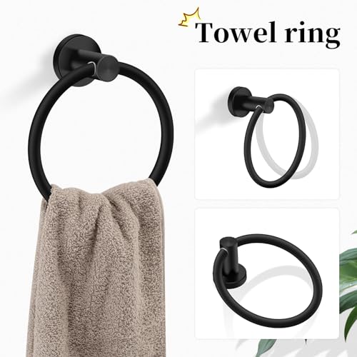 Ntipox 4 Piece Matte Black Stainless Steel Bathroom Hardware Set Include Hand Towel Ring, Toilet Paper Holder,and 2 Robe Towel Hooks,Bathroom Accessories Kit - Image 2