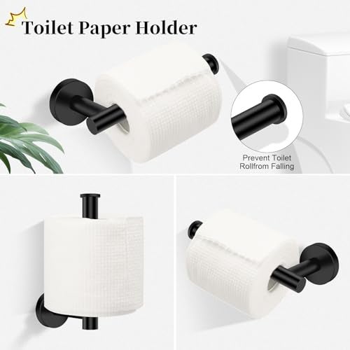 Ntipox 4 Piece Matte Black Stainless Steel Bathroom Hardware Set Include Hand Towel Ring, Toilet Paper Holder,and 2 Robe Towel Hooks,Bathroom Accessories Kit - Image 3