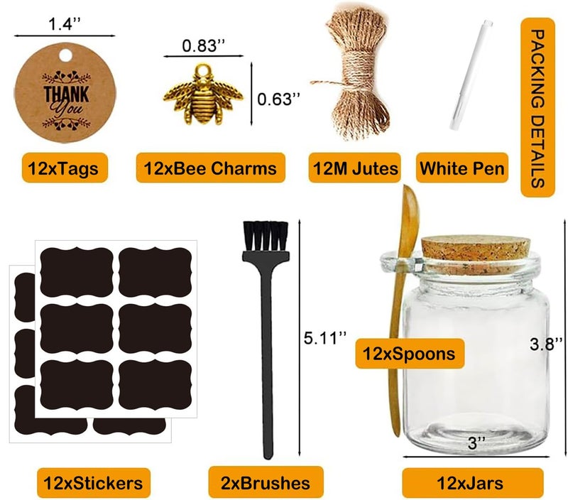 Ahhute Sugar Scrub Containers, Bath Salt Jar, Spice Jars with Bamboo Spoon, Body Scrub Containers, 8oz Sugar Scrub Jars, Homemade Butter Container W/ Labels and Cleaning Brush, 12 Pack - Image 2