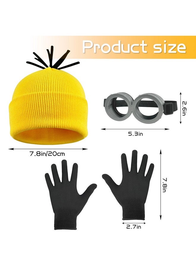 BleSky 3Pcs Halloween Costume Accessories Yellow Beanie Wig Hats Steampunk Goggles Glasses Gloves Adult Cosplay Party Set - Image 4