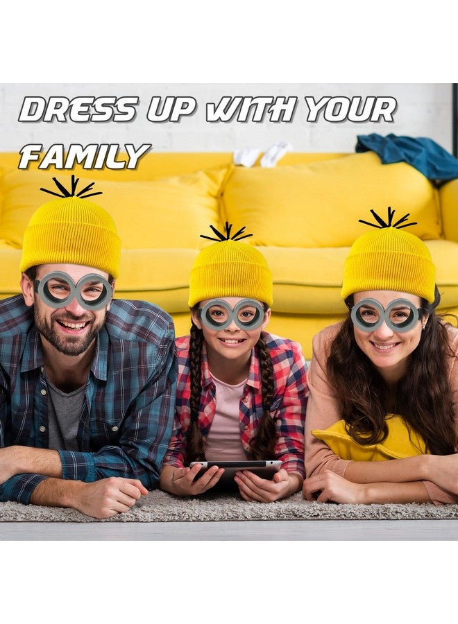 BleSky 3Pcs Halloween Costume Accessories Yellow Beanie Wig Hats Steampunk Goggles Glasses Gloves Adult Cosplay Party Set - Image 3