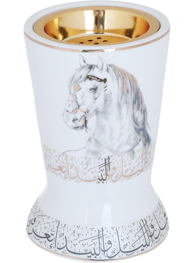 Alsaif Porcelain Incense Burner Arabic Inscription White And Golden 