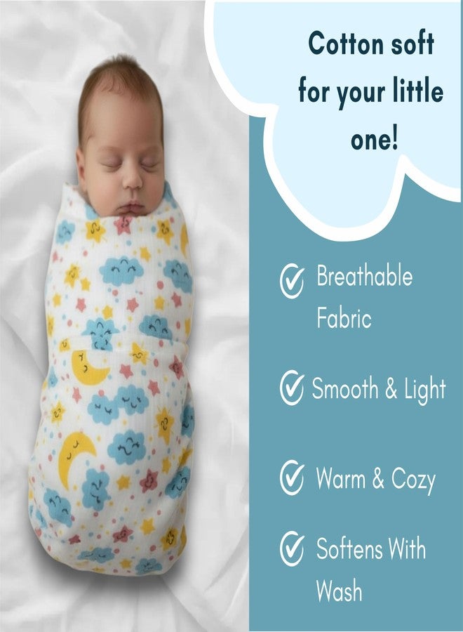 Comfy Cheeks 100% Cotton Muslin Baby Swaddle Set - Pack of 2 | Large 115x100 cm Mulmul Swaddle Wrap for Newborn to 18 Months | Soft Breathable Printed Baby Blanket & Towel (6) - Image 4