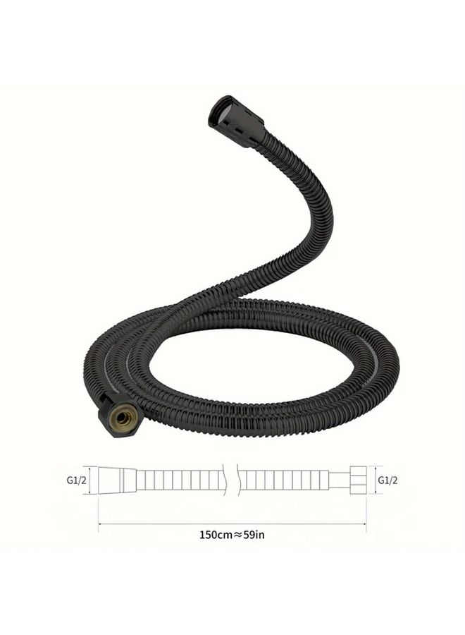Flexible 59 Inch Black Shower Hose High Pressure Temperature Resistant Universal 1 2 Inch Connectors - Image 2