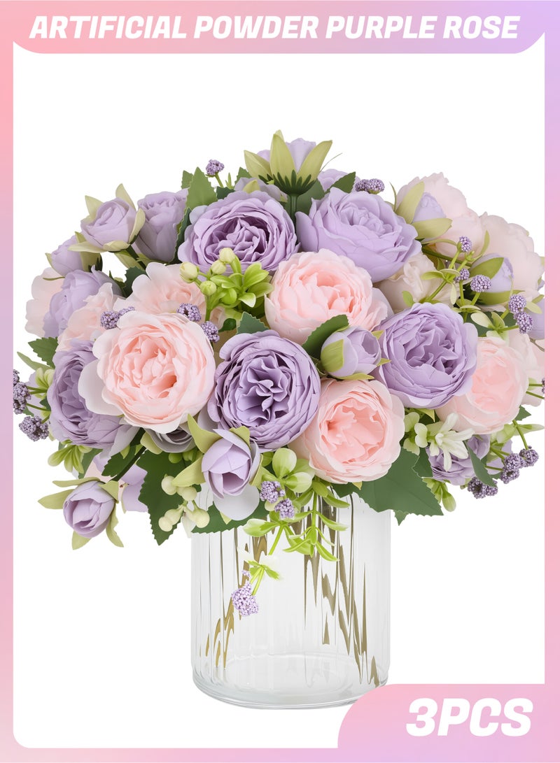 3 Pack Peonies Artificial Flowers, Fake Silk Hydrangea Bouquet for Bridal Wedding Home Table Decor Reusable Dining Opening Ceremony Birthday Arrangement Faux Floral (No bottle) - Image 1