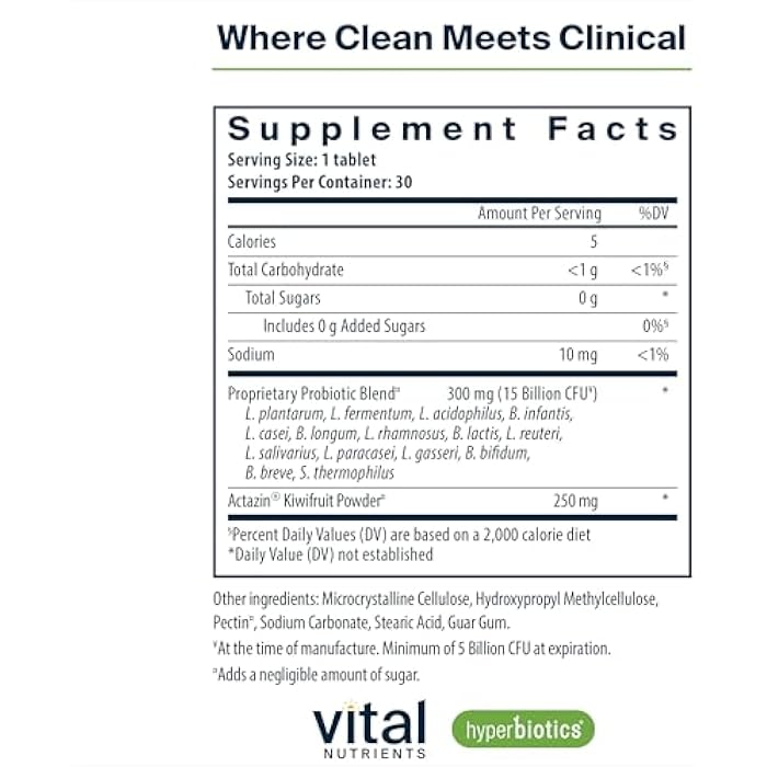 Hyperbiotics Vital Nutrients Pro-15 Advanced Probiotics for Women and Men | 15 Strains + Kiwifruit | Clinically Studied Daily Probiotics for Digestive Health, Gas, & Bloating | 30 Vegan Tablets - Image 2