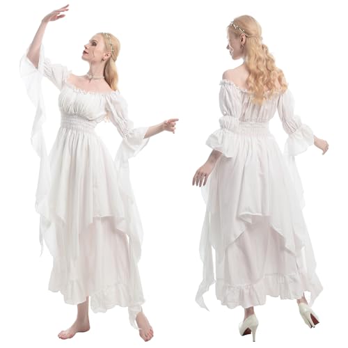 NSPSTT Victorian Dress Renaissance Costume Women Gothic Witch Dress Medieval Wedding Dress(L/XL, White) - Image 2