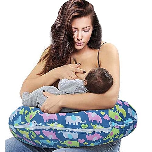 Kradyl Kroft 5in1 Baby Feeding Pillow with 100% Cotton Removable Cover | Breastfeeding Pillow | Nursing Pillow with Belt and Hoop (Dancing Elephants) - Image 2