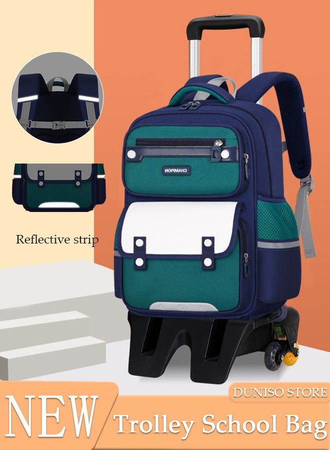 DUNISO Trolley Backpack for Kids, Wheeled Cart Aluminum Alloy, Folding Trolley Cart for Schoolbag, Luggage Cart Rolling Backpack for Children Trolley BookBag with 6 Wheels School Luggage Travel Bag  - Image 1