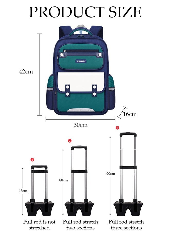 DUNISO Trolley Backpack for Kids, Wheeled Cart Aluminum Alloy, Folding Trolley Cart for Schoolbag, Luggage Cart Rolling Backpack for Children Trolley BookBag with 6 Wheels School Luggage Travel Bag  - Image 2