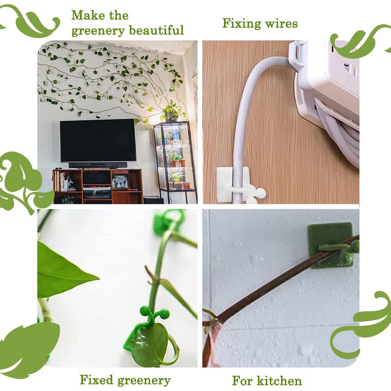 Tmofs 100Pcs Plant Climbing Wall Fixture Clips,Plant Fixer Invisible Wall Vines Fixing Clips Self-Adhesive Clips Plant Vine Traction for Indoor Outdoor Decoration and Cable Wire Fixing (Green) - Image 4