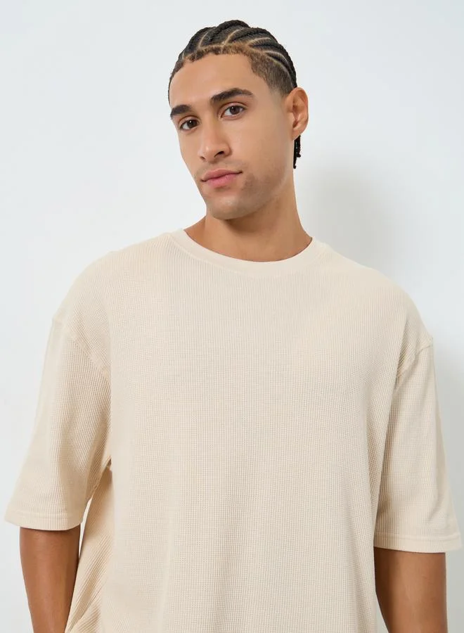 ستايلي تيشيرت واسع نسيج وافل